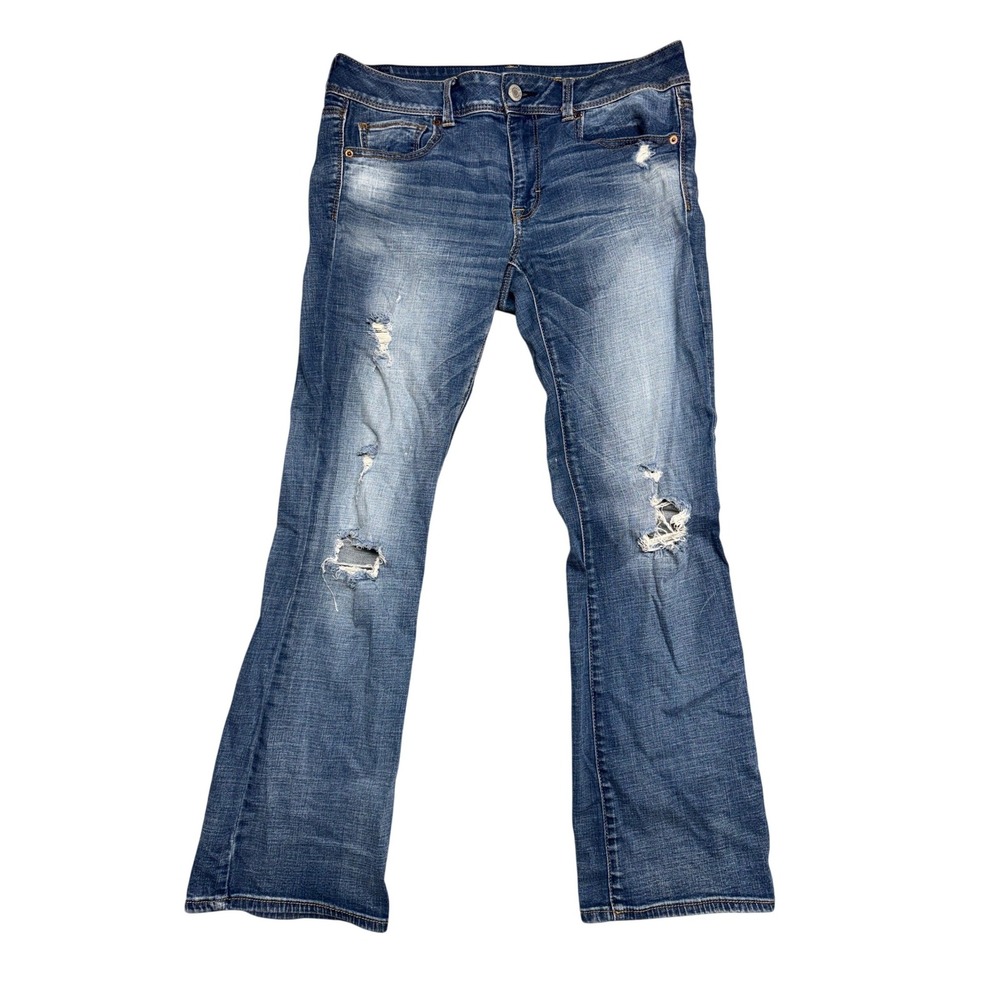 American Eagle Outfitters Kickboot Distressed Sequin Pocket Jeans Blue Size 12
